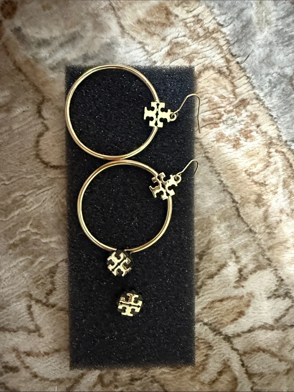 Tory Burch Gold Hoop Earrings with Logo Charms